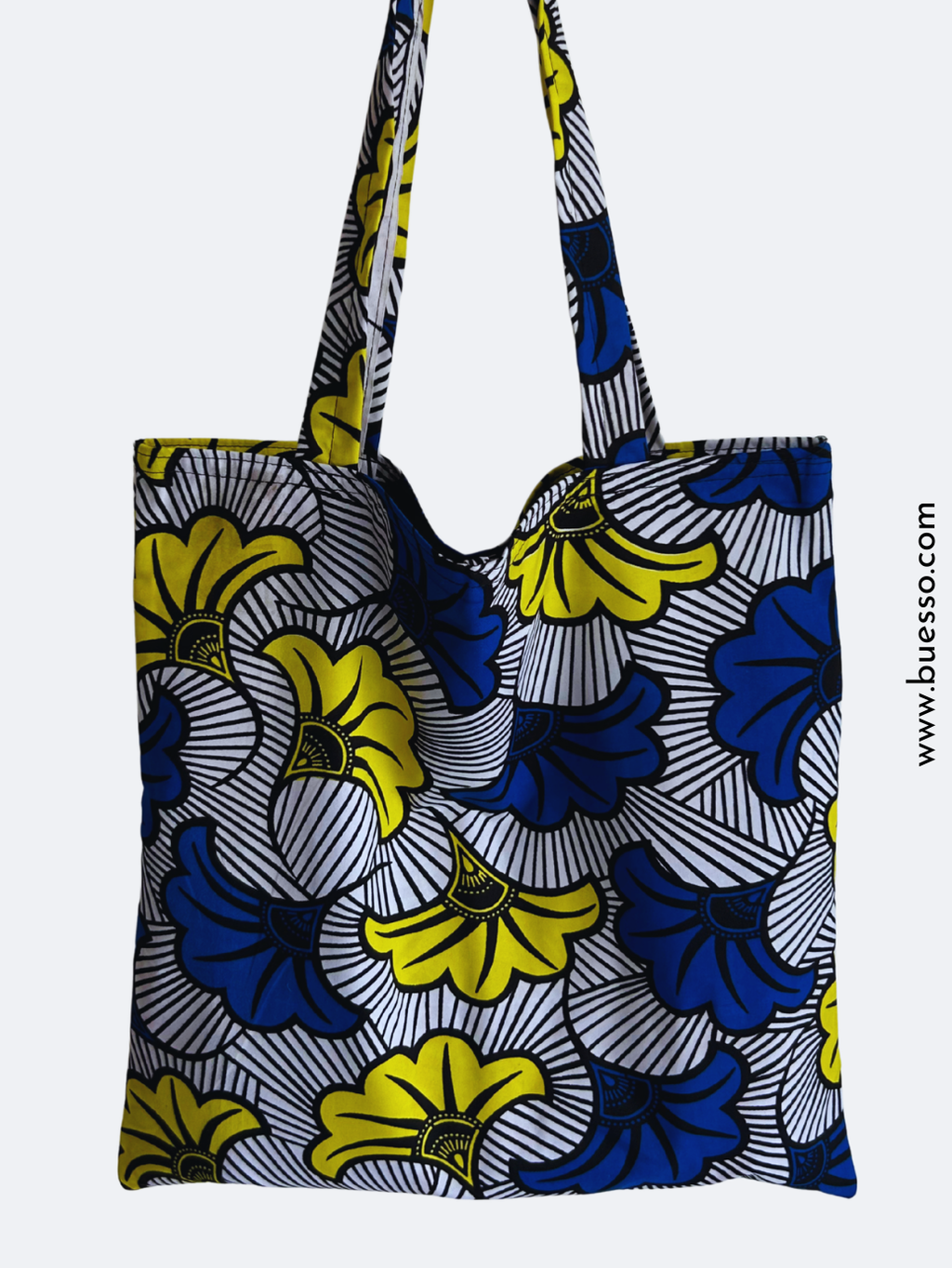 Tote bag en WAX Fleur de mariage bleu et jaune fait main