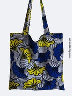 Tote bag en WAX Fleur de mariage bleu et jaune fait main