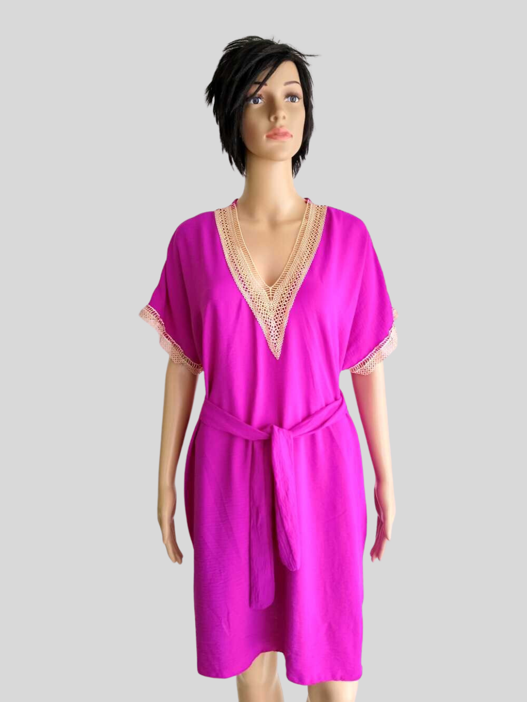 BUESSO - Robe ROSE FUCHSIA avec col en dentelle