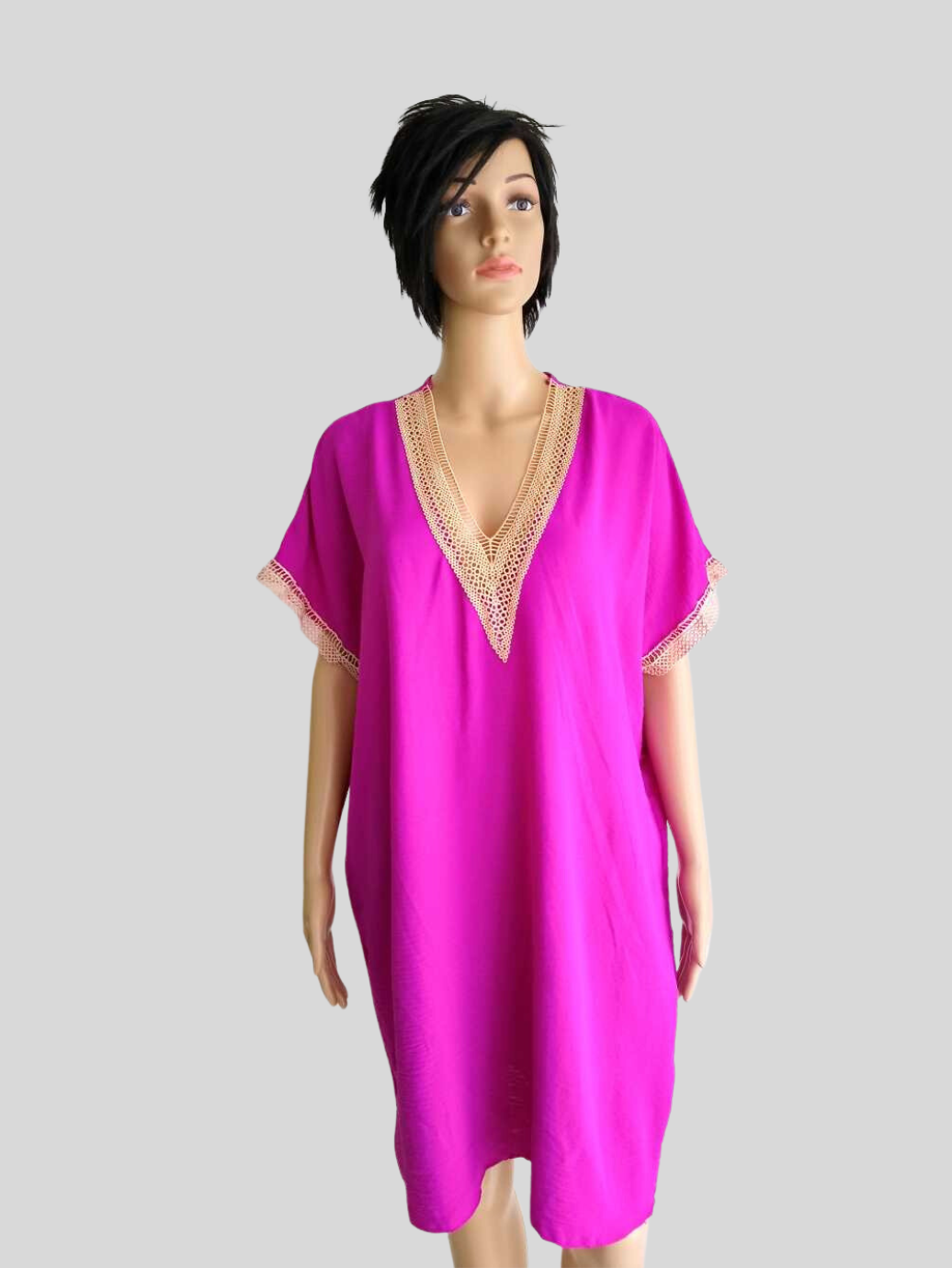 BUESSO - Robe ROSE FUCHSIA avec col en dentelle