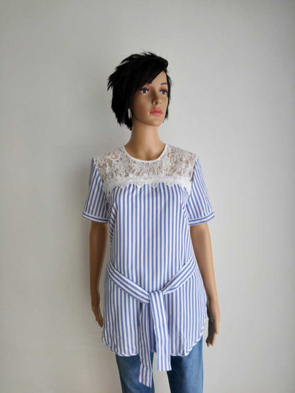 Blouse en dentelle BLEUE à rayures