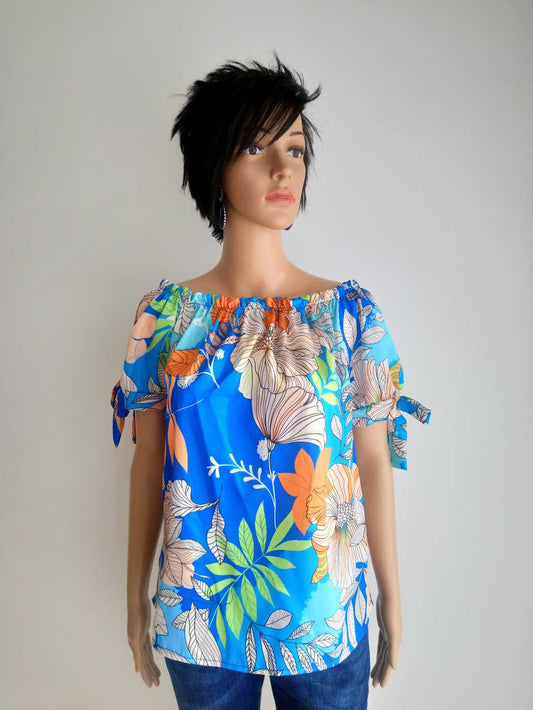 Blouse BLEUE imprimée à fleurs à nouer