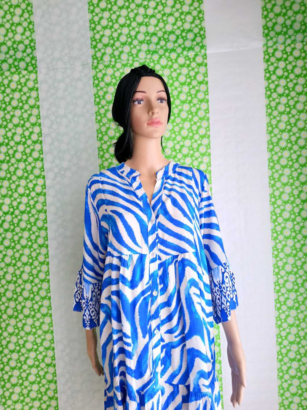 BUESSO - Robe BLEUE imprimée à volants