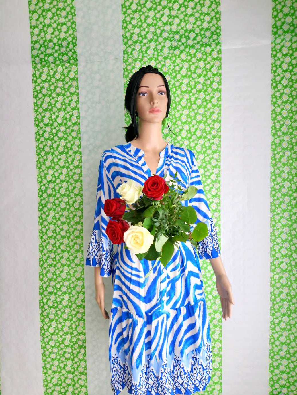 BUESSO - Robe BLEUE imprimée à volants