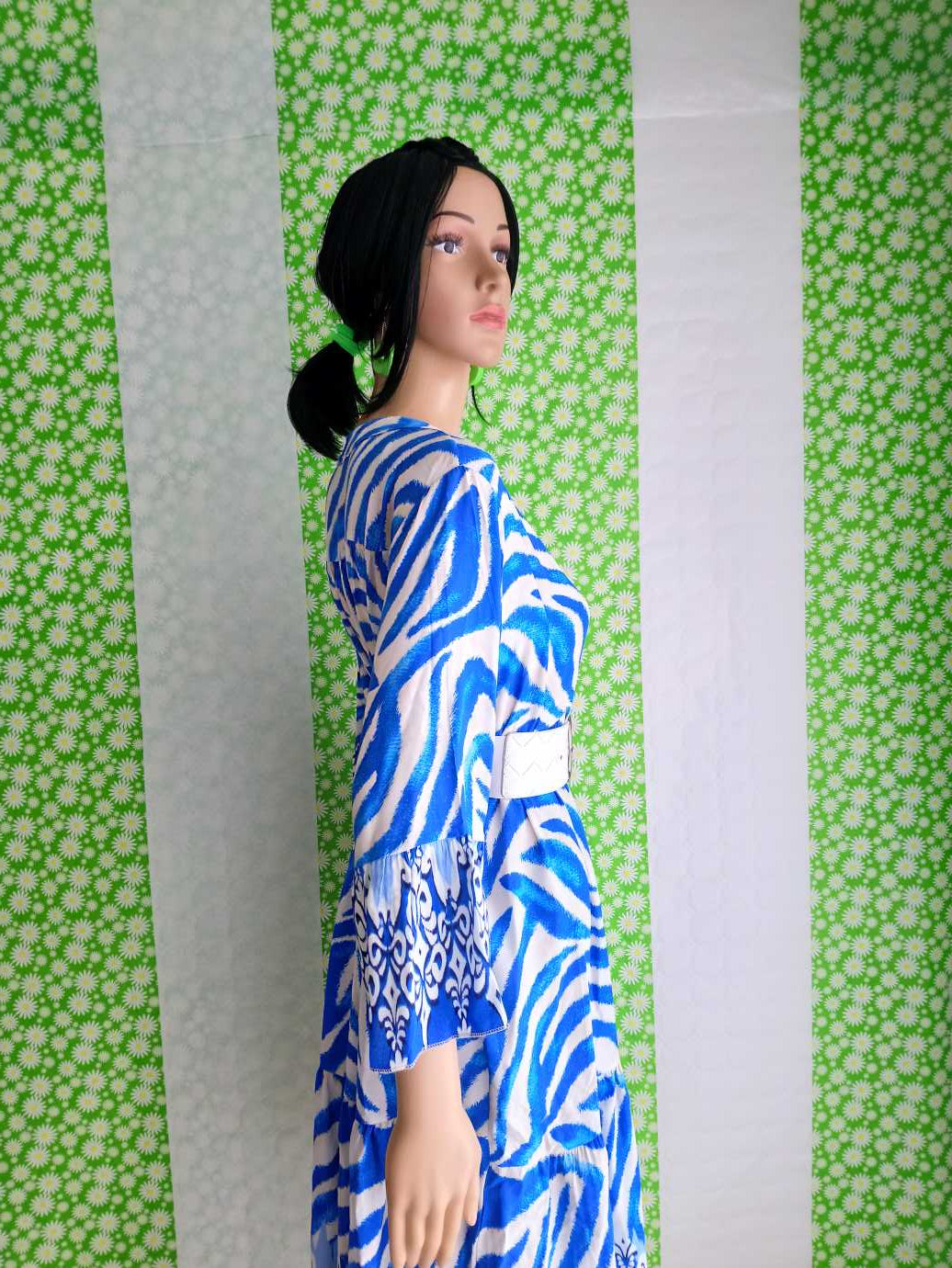 BUESSO - Robe BLEUE imprimée à volants