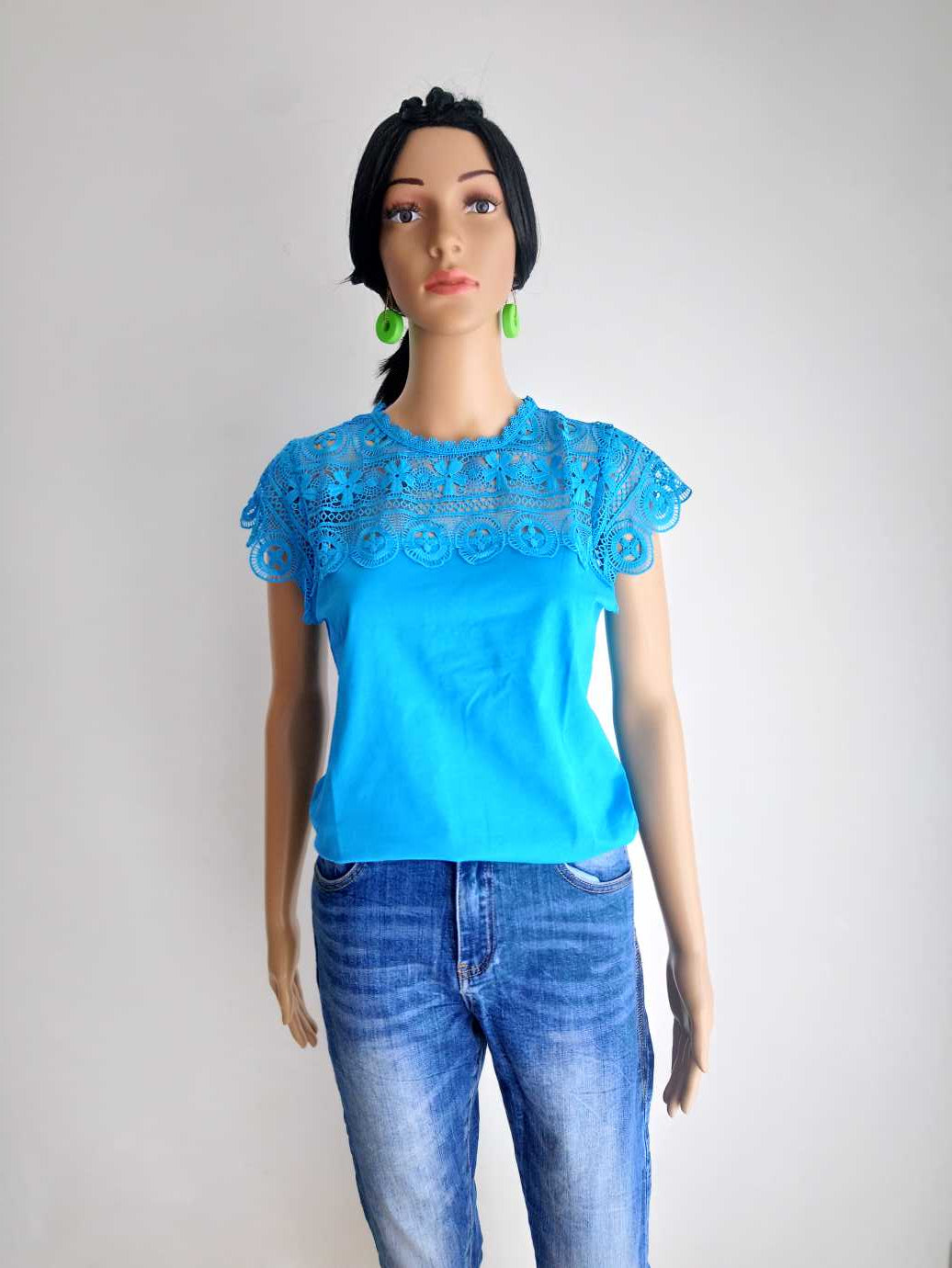 T-shirt BLEU TURQUOISE en dentelle