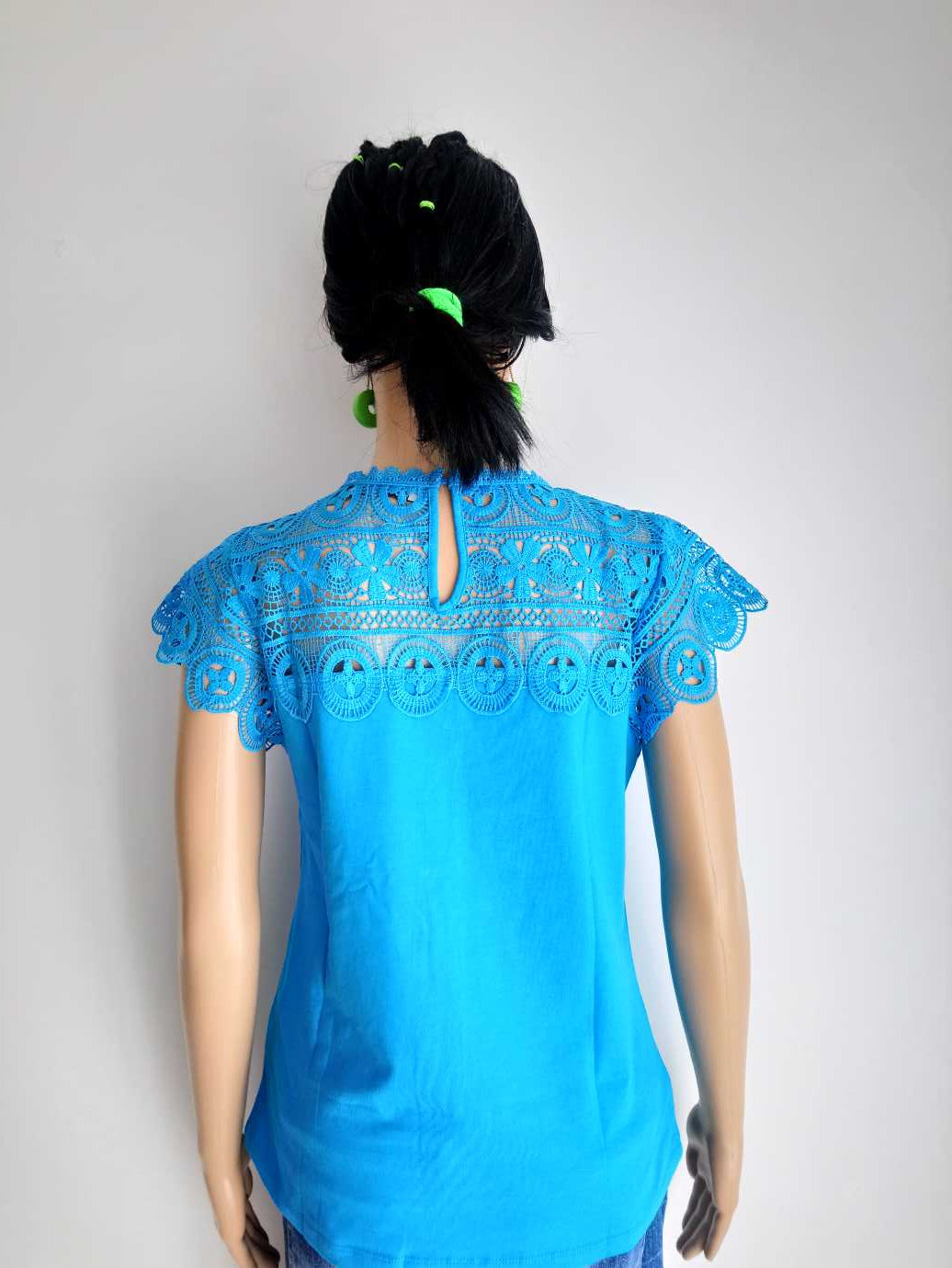 T-shirt BLEU TURQUOISE en dentelle