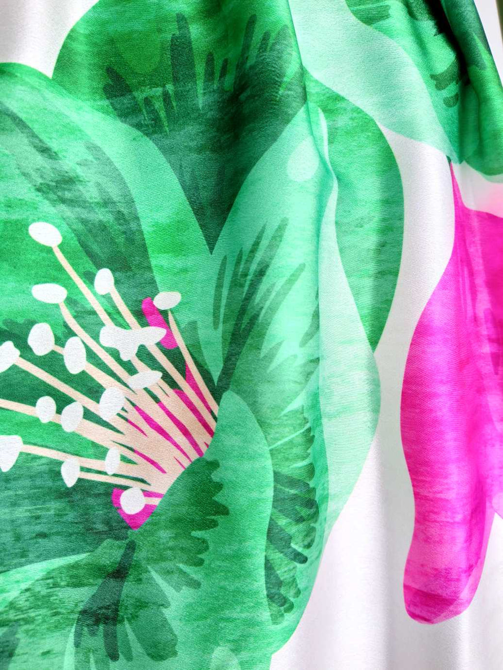 BUESSO - Jupe ROSE/VERTE satinée imprimée à fleurs