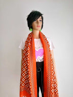 BUESSO - Foulard à franges imprimé à carreaux ORANGE