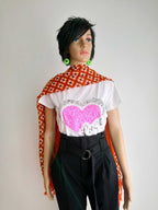 BUESSO - Foulard à franges imprimé à carreaux ORANGE