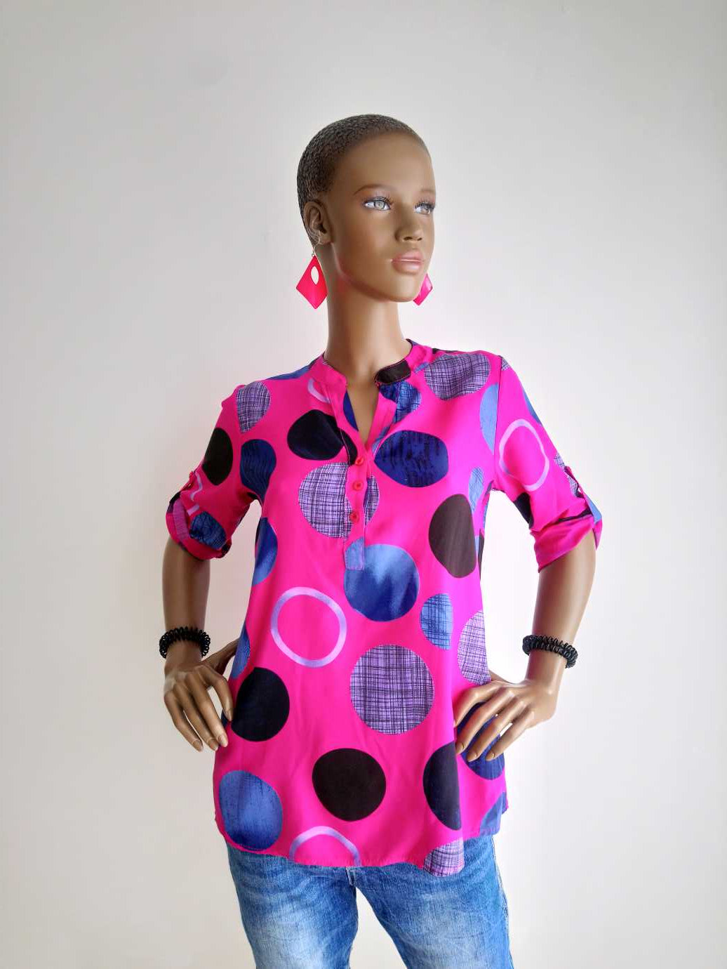 Chemisier ROSE FUCHSIA imprimé à pois